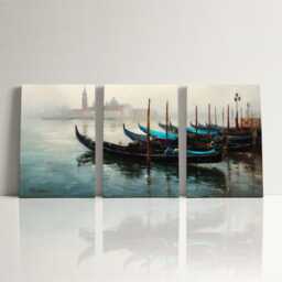 Venice Gondola Canal 3 Panel Split Canvas Wall Art Piazza San Marco Oil Painting Framed Home Decor European Italy Travel Gift - thumbnail 3