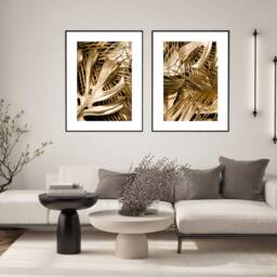 Set Of 2 Gold Palms Posters, Pair Wall Art Print Home Decor Lounge, Hallway, Bathroom, Kitchen, Bedroom Prints - thumbnail 2