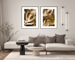 Set Of 2 Gold Palms Posters, Pair Wall Art Print Home Decor Lounge, Hallway, Bathroom, Kitchen, Bedroom Prints - thumbnail 1