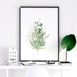 Trendy Botanical Watercolor Greenery Living Room Wall Decor Framed 3 Piece Art Print Set, Moss Sage Green Wall Art For Apartment - thumbnail 3