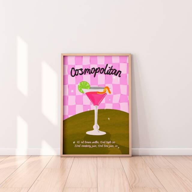 Cosmopolitan Cocktail Wall Art Print, Wine Vintage Art, Retro Kitchen Bar Poster, Gift, Poster - image 1