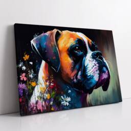 Boxer With Flowers Dog Pet Abstract Modern Oil Painting Wall Art, Framed Canvas Poster Print, Home Kitchen Office Room Decor, Gifts - thumbnail 2