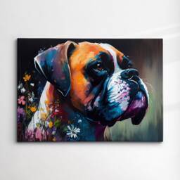 Boxer With Flowers Dog Pet Abstract Modern Oil Painting Wall Art, Framed Canvas Poster Print, Home Kitchen Office Room Decor, Gifts - thumbnail 3