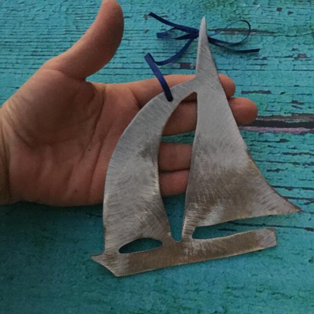 Sailboat, Wall Hanging, Christmas Ornament, Baby Room Decoration, Handcrafted, Metal, Nautical, Beach, Ocean Lovers, Sailors, Boat - image 1