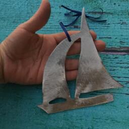 Sailboat, Wall Hanging, Christmas Ornament, Baby Room Decoration, Handcrafted, Metal, Nautical, Beach, Ocean Lovers, Sailors, Boat - thumbnail 1
