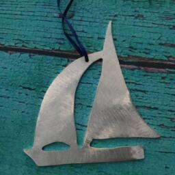 Sailboat, Wall Hanging, Christmas Ornament, Baby Room Decoration, Handcrafted, Metal, Nautical, Beach, Ocean Lovers, Sailors, Boat - thumbnail 2
