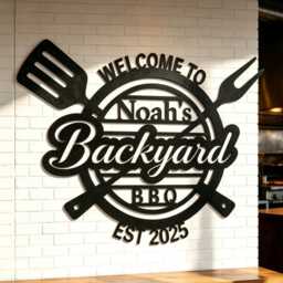 Custom Backyard Bbq Metal Wall Sign, Personalized Spatula Fork Iron Plaque, Outdoor Patio Grill Area Decor, Gift For Master - thumbnail 4