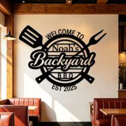 Custom Backyard Bbq Metal Wall Sign, Personalized Spatula Fork Iron Plaque, Outdoor Patio Grill Area Decor, Gift For Master - thumbnail 2