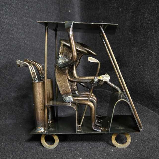 Golf Cart - Metal Art Figurine Railroad Spike Art Golfer Gift - image 1