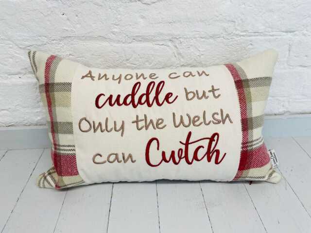 Anyone Can Cuddle But Only The Welsh Cwtch-Wool Touch Fabric Panel Square Cushion - image 1