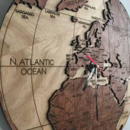 Wooden World Clock - Prime Meridian - World Map With Countries, Ocean Names, Extra Large Wall Art Clock, Wood Burning Art, Africa, Europe - thumbnail 3