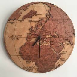 Wooden World Clock - Prime Meridian - World Map With Countries, Ocean Names, Extra Large Wall Art Clock, Wood Burning Art, Africa, Europe - thumbnail 2