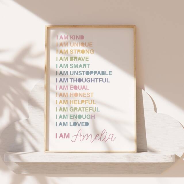 Girls Affirmation Print, Bedroom Decor, Motivational Prints, Positive Wall Art, Inspirational, Teenager Bedroom, Loved, Nursery Print - image 1