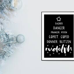 Reindeer Black - Christmas Festive Fall Holidays - Wall Print Gift Bespoke Poster A5 A4 A3 Framed - thumbnail 2