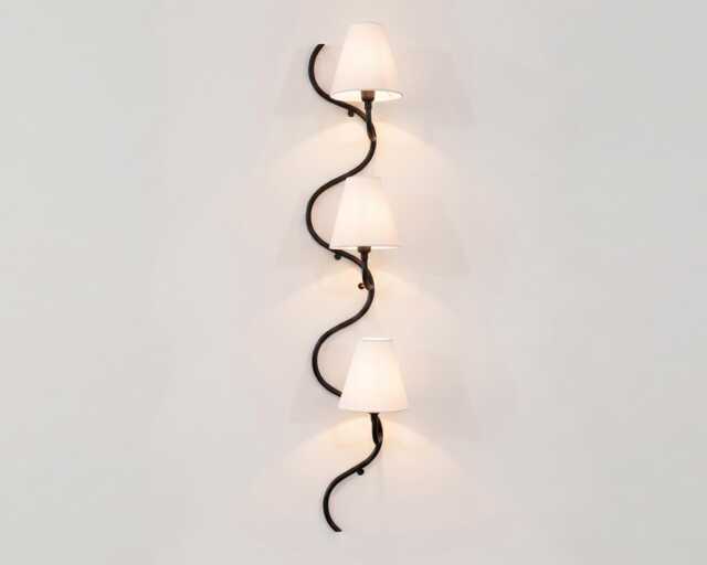 Wall Light - Modern Black Spiral Triple Sconce, Luxury Vertical Designer Lighting Fixture With Minimalist White Shades - image 1
