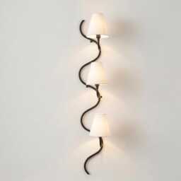 Wall Light - Modern Black Spiral Triple Sconce, Luxury Vertical Designer Lighting Fixture With Minimalist White Shades - thumbnail 3