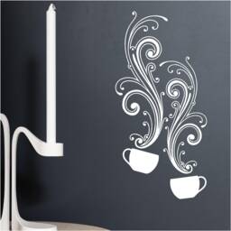 Floral Coffee Cups Vinyl Wall Art, Decal, Sticker, Transfer, Mural, Removable, Decor, Rent Friendly, Interior, Exterior, Full - 0832 - thumbnail 1