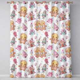 Cute Gingerbread Candy House Sweets Cream Background Seamless Pattern Readymade Eyelet Ring Top Thermal 100% Blackout Curtains - thumbnail 2