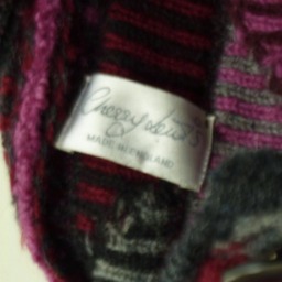 Christmas Stocking Wool Felt Ooak Cherry Lewis England Quilted Buttons Pink Grey Burgundy Recycled Repurposed Upcycled 795 - thumbnail 4