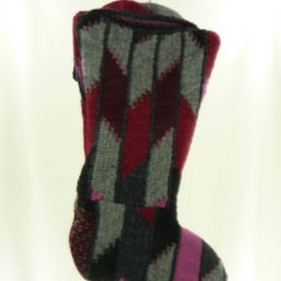 Christmas Stocking Wool Felt Ooak Cherry Lewis England Quilted Buttons Pink Grey Burgundy Recycled Repurposed Upcycled 795 - thumbnail 3