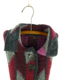 Christmas Stocking Wool Felt Ooak Cherry Lewis England Quilted Buttons Pink Grey Burgundy Recycled Repurposed Upcycled 795