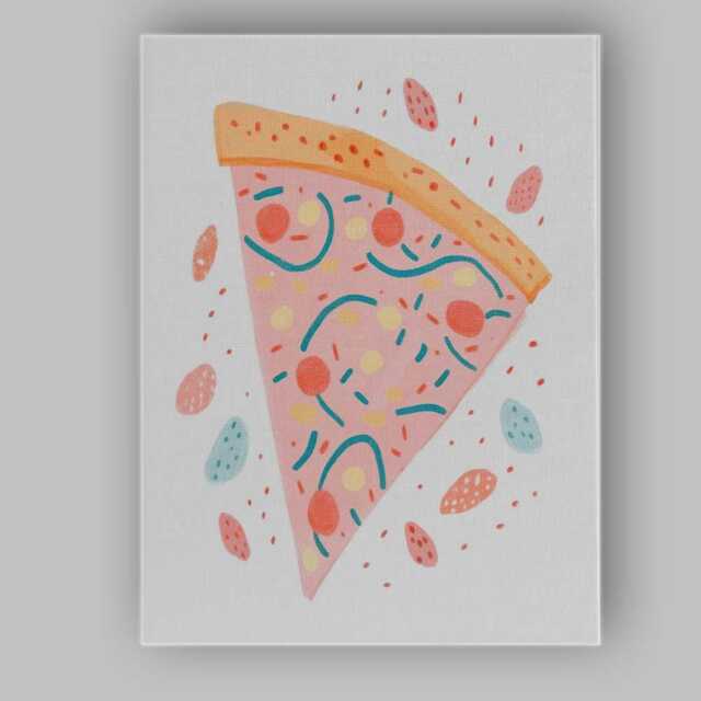 Pastel Pepperoni Pizza Slice Illustration Canvas Wall Art Print Decor Picture Ready To Hang - image 1