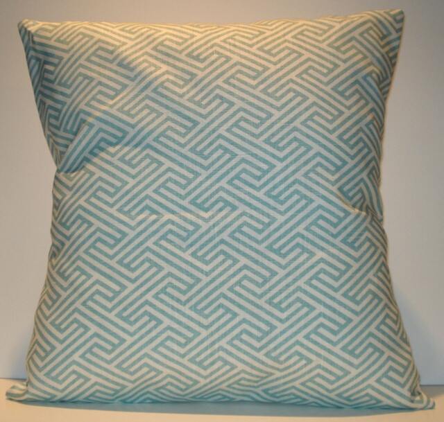 New 18x18 Inch Designer Handmade Pillow Cases. in Turquoise Geometric Pattern On White - image 1