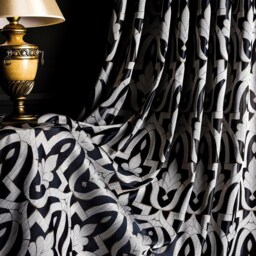 Damask Curtains Black, Gold & Gray Striped Pattern, Custom Size - thumbnail 2