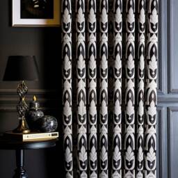 Damask Curtains Black, Gold & Gray Striped Pattern, Custom Size - thumbnail 3