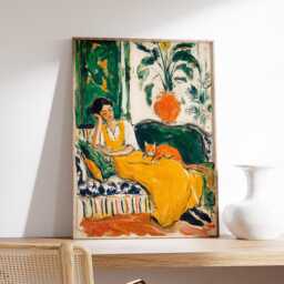 Woman & Cat, Green Interior Poster, Modern Impressionist Wall Art Print, Elegant Figurative Decor, Fine Abstract Painting - thumbnail 2