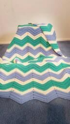 Blue Teal & White Crochet Blanket. Crochet Throw. Handmade Afghan. Chevron Wedding Gift