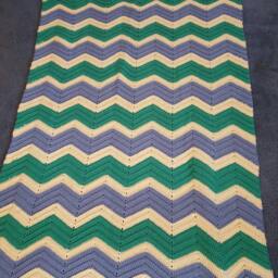 Blue Teal & White Crochet Blanket. Crochet Throw. Handmade Afghan. Chevron Wedding Gift - thumbnail 2