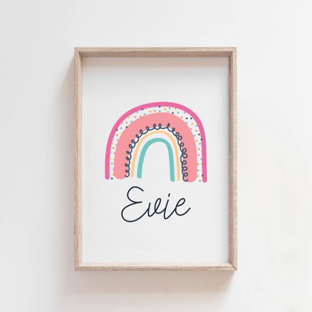 Personalised Rainbow Print, Girls Bedroom Decor, Nursery Name Prints, Wall Art, Playroom - image 1