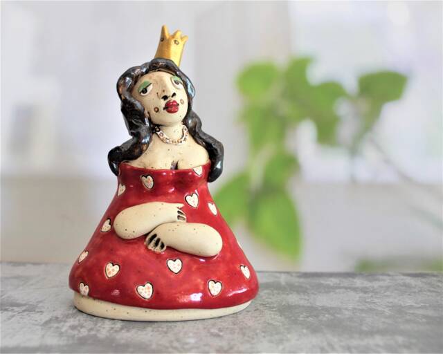 Princess Sculpture, Ceramic Figurine, Fine Art Ceramics, Unique Clay Red - image 1