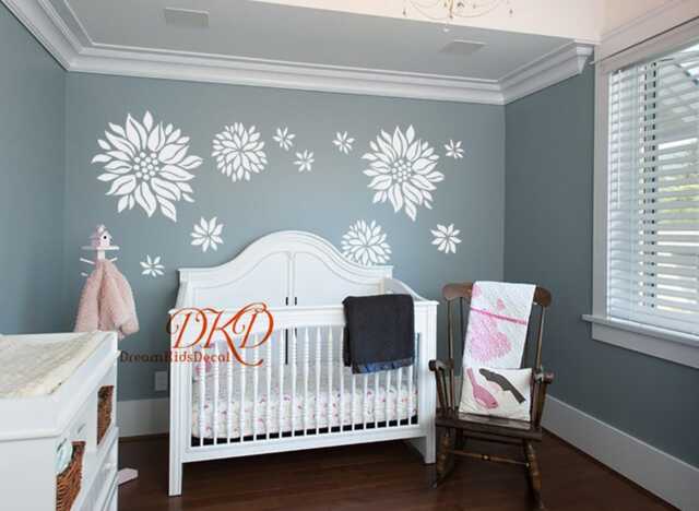 Wall Decals, Flower Leave Floral Decal, Blossom Nursery Decals For Girl Bedroom, Kids Room Decor-Dk089 - image 1