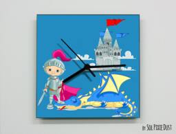 Boy Knight Castle Wall Clock - Kids Nursery Room, Teens Baby Room - thumbnail 1