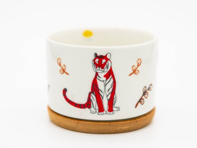 Year Of The Tiger Ceramic Succulent Planter With Bamboo Tray - 3.15'' - image 1