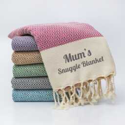 Handwoven Cotton Throw Blanket, Personalised Soft Christmas Gift For Mum