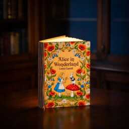 Alice in Wonderland Wooden Book Lamp, Lewis Carroll Classic Fairy Tale Night Light, Alice's Adventures White Rabbit Lamp Decor - thumbnail 3