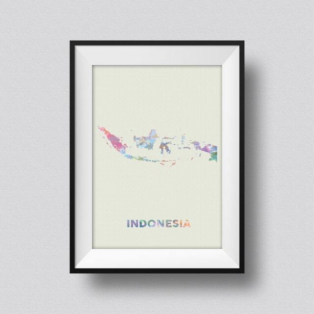 Indonesia Watercolor Map Art Print Ink Splash Poster Canvas