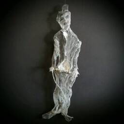 Charlie Chaplin Metal Wire Mesh Figurine Living Room Decor Ooak - thumbnail 3