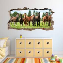 125 Wall Decals Brown Horse Herd - Hole in The Children's Room Art, Decor, Girls Riding Stickers 6 Sizes - thumbnail 2