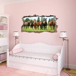 125 Wall Decals Brown Horse Herd - Hole in The Children's Room Art, Decor, Girls Riding Stickers 6 Sizes - thumbnail 3