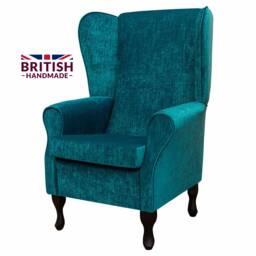 Handmade Teal Velvet High Back Chair Blue Fireside Accent Wing Armchair