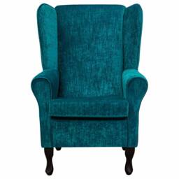 Handmade Teal Velvet High Back Chair Blue Fireside Accent Wing Armchair - thumbnail 2