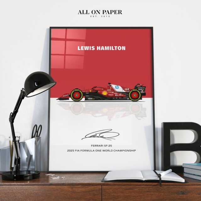 Lewis Hamilton Ferrari F1 Art Print - Hand Drawn Formula 1 Racing Wall D??cor - image 1