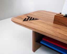 Personalized Desk Shelf, Wood Monitor Stand, Storage Organization, Walnut Office Accessories, Engraved Desktop Riser - thumbnail 1