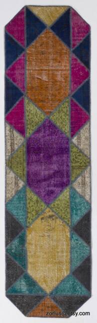 2.9' X 10.66' Multicolor Handmade Turkish Patchwork Runner Rug, - 90 325 cm - image 1