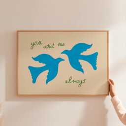You & Me Always Wall Art Print, Above Bed Poster, Hand Drawn Whimsical Love Quote, Boho Minimalist Home Decor, Bedroom - thumbnail 2
