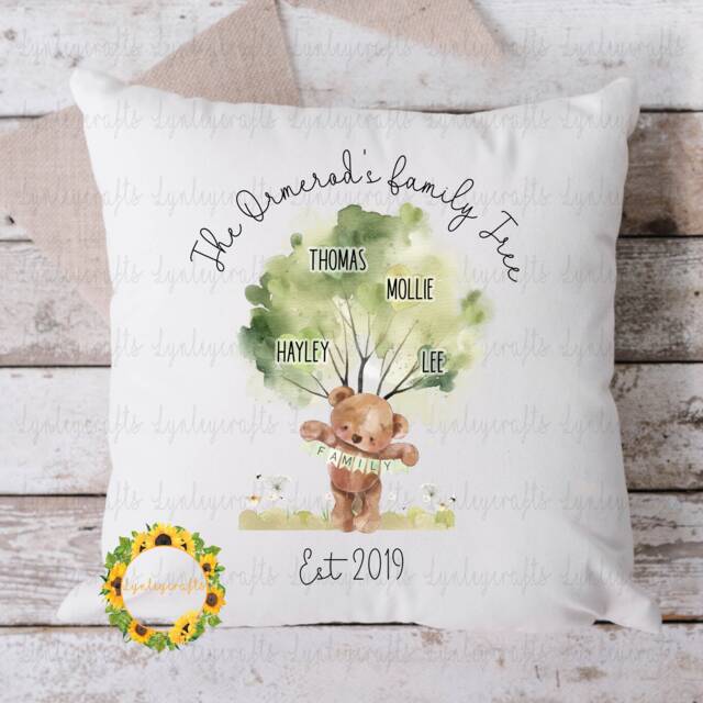 Personalised Family Tree Cushion, Bear Gift For The Home, Mum, Our Gift, Grandparent From Grandkids - image 1